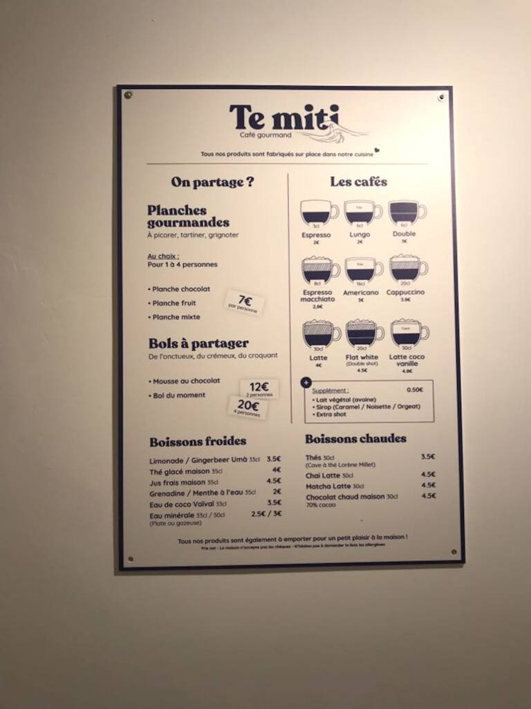 Te Miti est une patisserie artisanale et un coffee shop situé dans le quartier des antiquaires à Marseille (menu boissons)