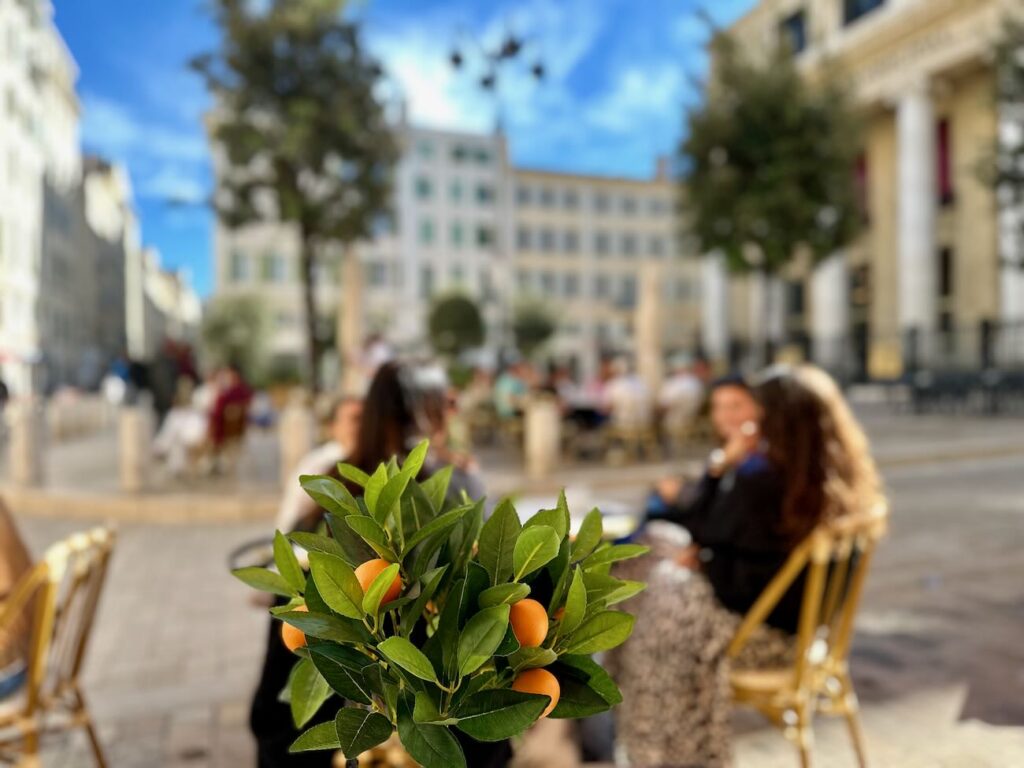 Coco est une brasserie située sur la place de l’opéra municipale. Elle dispose d’une belle terrasse ensoleillée. (oranger)